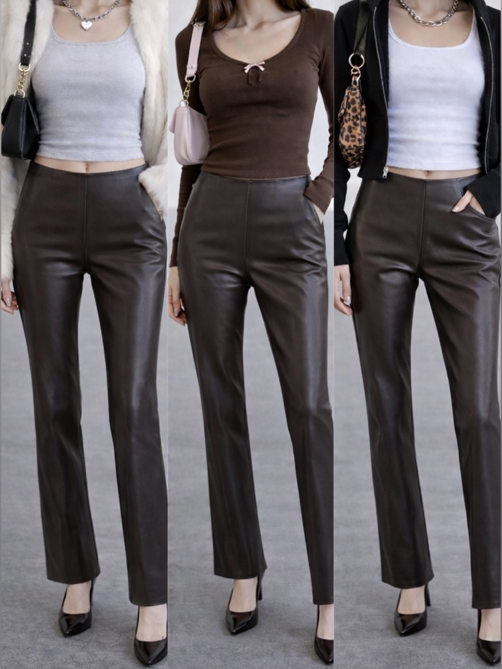 Vintage Danier Chocolate Brown Genuine Leather Pants 90s Mid Rise Straight Leg